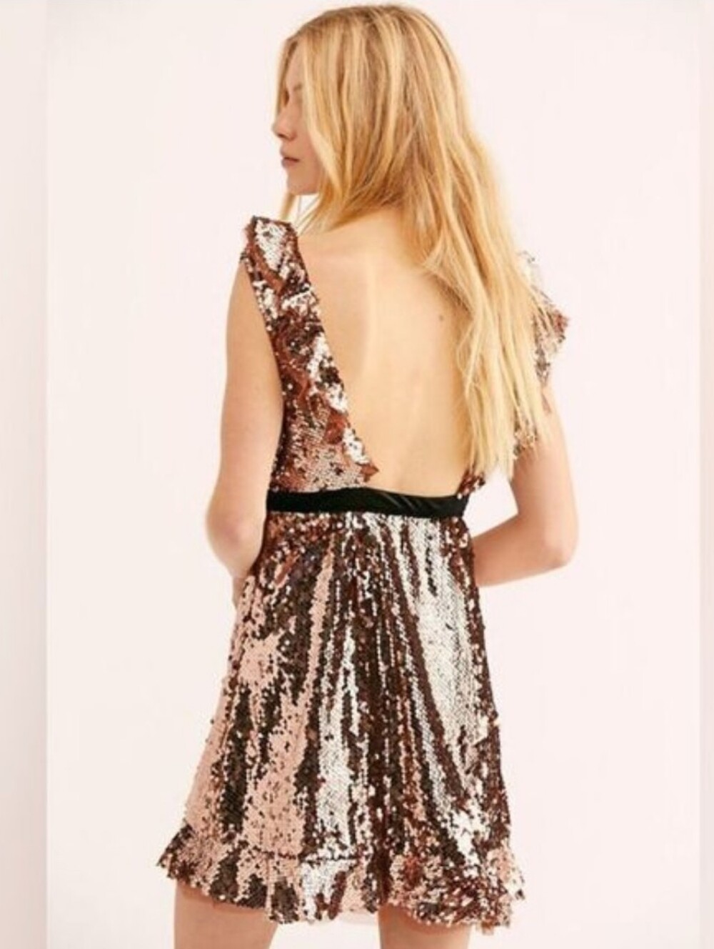 NWT Free People Copper Black Siren Sequined A-Line Dress with Sash Size 12 NEW - Picture 4 of 10